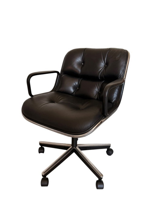 Authentischer Charles Pollock Chefsessel für Knoll - Schwarzes Leder (Signiert)