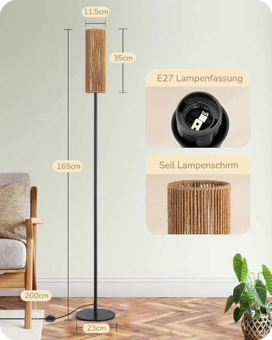 Lampada da terra Corda Naturale E27 Nera, Stile Scandinavo, Lampade da terra, Metallo, Nero, Scandinavian (foto 8 di 8)