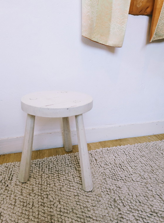 Image 1 of Brutalist white wooden milking stool