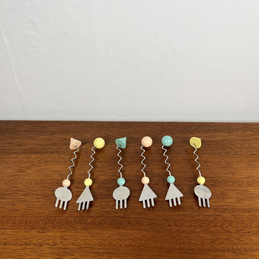 Rare Set of 6 Memphis Dessert Forks, Japan, 1980