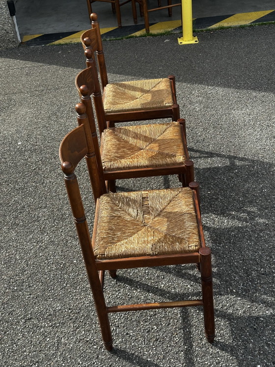 3 Sedie Vintage in Legno e Paglia – Anni '50/'60 – Sedie da pranzo, Wood (photo 4 of 15)
