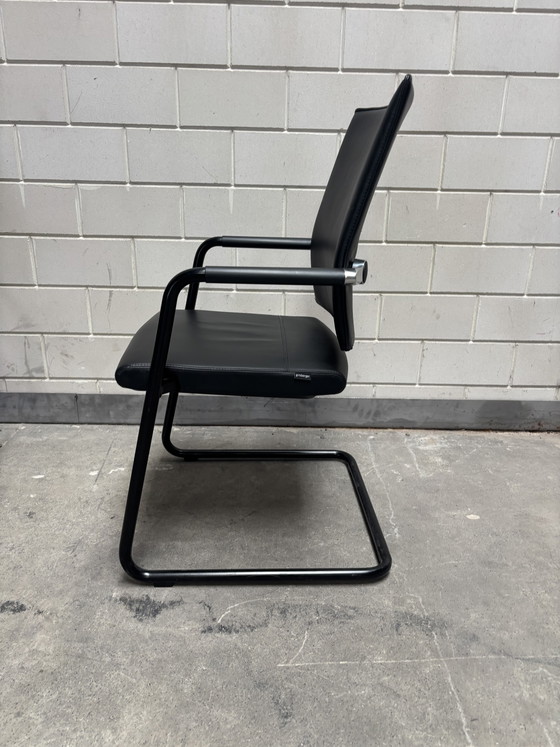 Set van 6 Girsberger Diagon vergaderstoelen – Burkhard Vogtherr – zwart leer – Leather, Metal (photo 4 of 7)