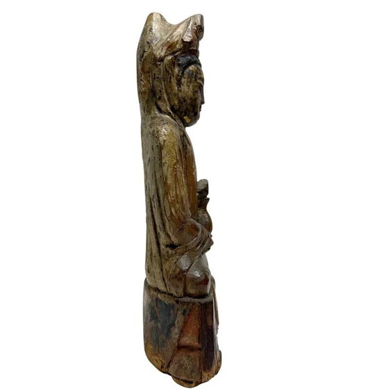 Antique wooden Kwanyin statue with ritual opening – Sculpture (photo 3 of 10)
