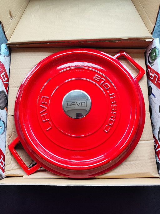 LAVA gietijzeren braadpan/cocotte – XL 28 cm, 6,7 liter, rood (nieuw en in originele verpakking)