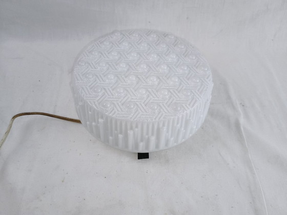 Image 1 of Vintage Glashütte Limburg 1960s Pressed Glass Ceiling Light - Textured Clear Glass Flush Mount Wall Sconce German Mid-Century