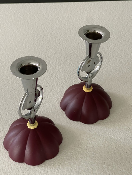 Image 1 of Alessi Anna candlesticks bordeaux