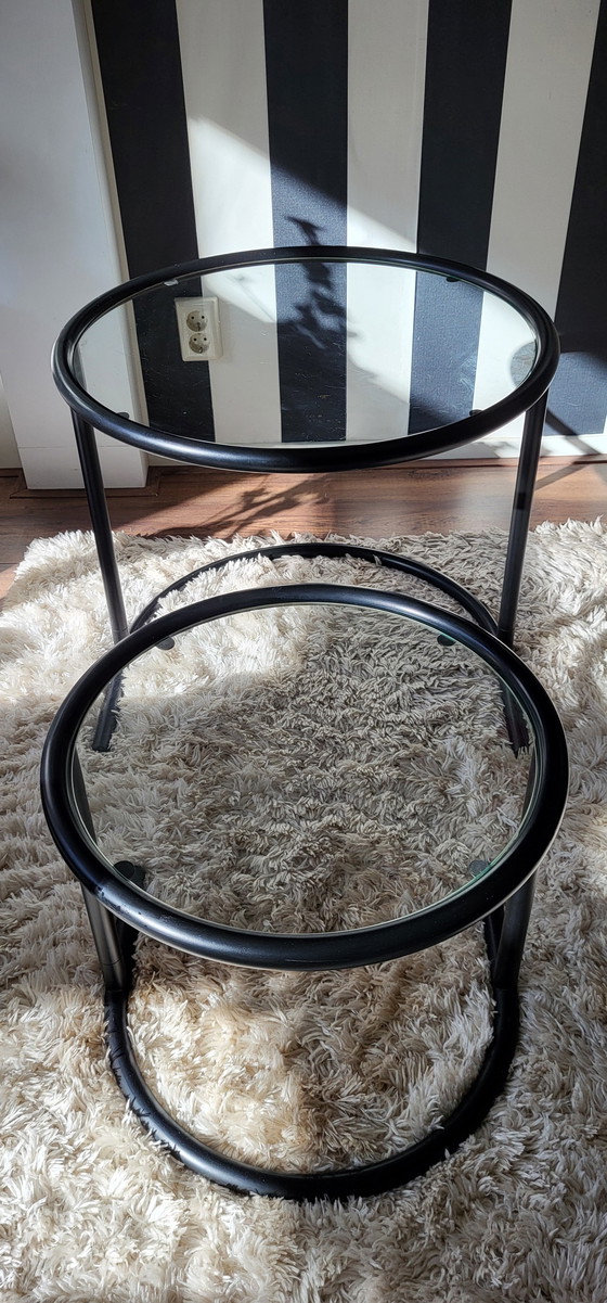 Image 1 of Post-Modern tubular frame nesting tables in black.