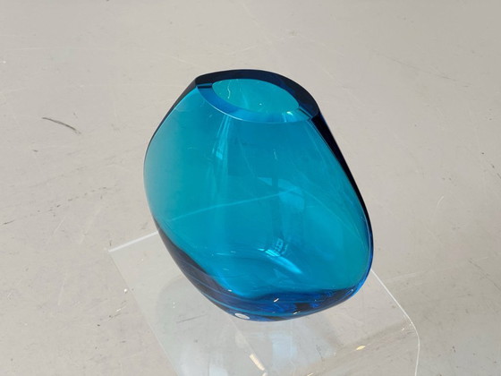 Image 1 of Sarner Cristal glass vase, blue tinted studio glass, Switzerland 1970s