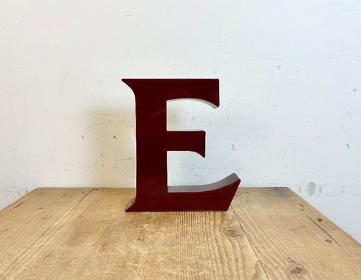 Vintage Dark Red Illuminated Letter E , 1980s