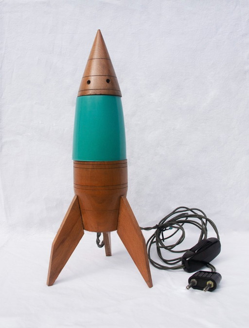 Lámpara de cohete espacial vintage única, década de 1960