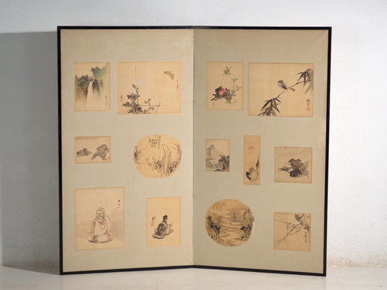 Paravento giapponese antico a due pannelli con dipinti montati – Giappone, circa 1900 – Paraventi, Paper (photo 25 of 40)