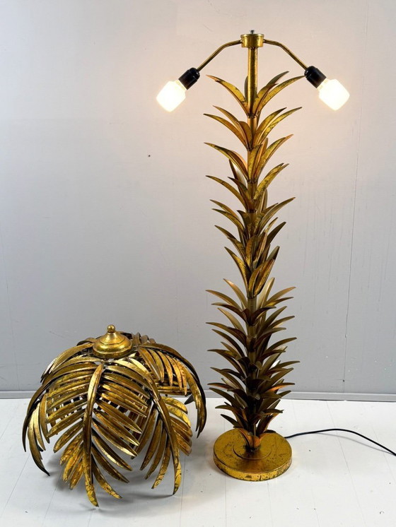 Image 1 of Gran lámpara de pie/palmera estilo Hollywood Regency, al estilo de Maison Jansen, Francia, década de 1970