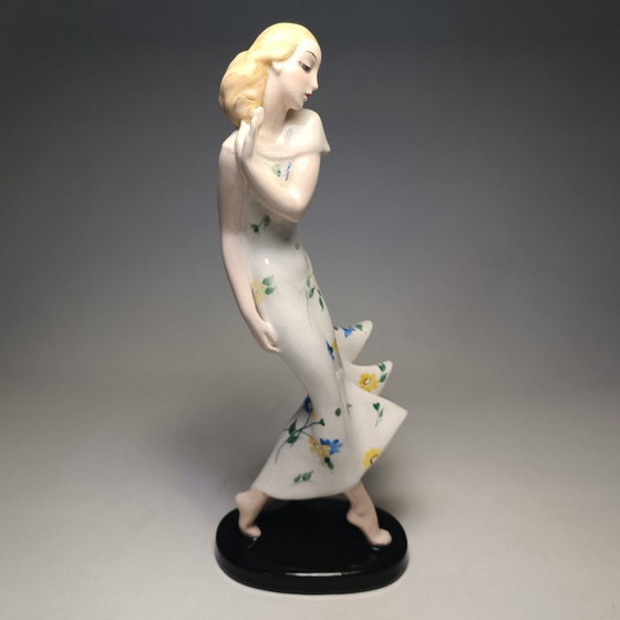Goldscheider - Claire Weiss - Skulptur, Art Deco Dame im langen Kleid - 28,5 cm - Porzellan (photo 11 of 35)