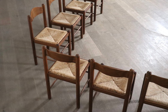 Image 1 of Chaises de salle à manger en chêne et jonc, France 1960S