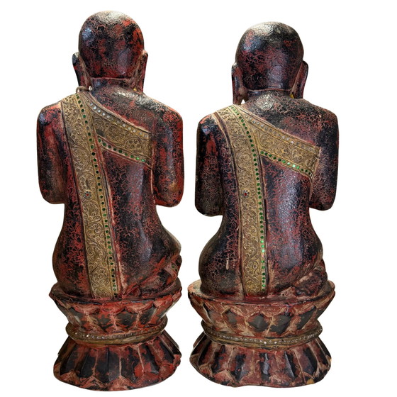 La Coppia Sangha – Antiche Immagini di Tempio Birmane con Provenienza da Galleria – ca. 1870 – Sculture (photo 5 of 10)