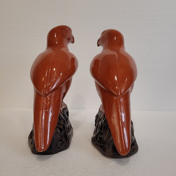 Image 1 of Pareja de loros naranjas, porcelana, 90’s - China