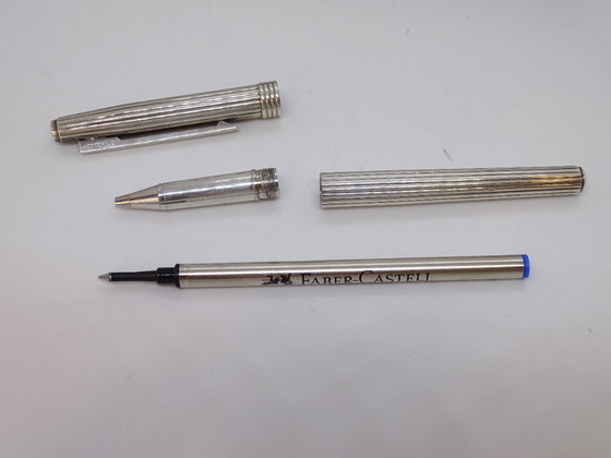 Image 1 of Penna a sfera scanalata Dior, metallo argentato, anni '70 - Francia