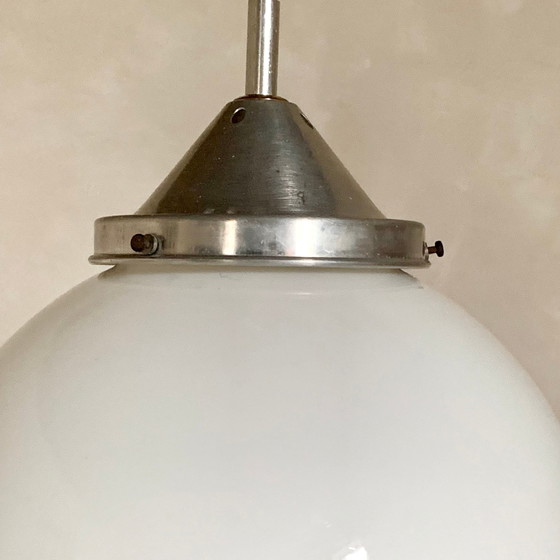 Vintage suspension ball opaline white diameter 30 cm – Pendant lamps, Aluminium (photo 3 of 8)