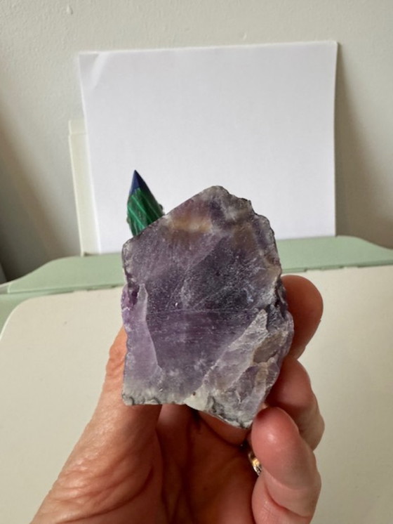 Image 1 of Figurine, Bird Malachite/Amethyst Semi-precious stone