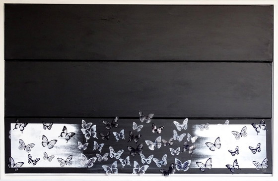 Modern painting with butterflies, black and white, CB, Paintings & Drawings, Canvas, Wood (photo 2 of 13)