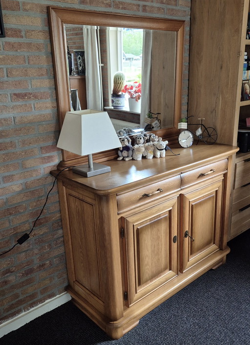 Pine sideboard with freestanding mirror with original hinges and locks