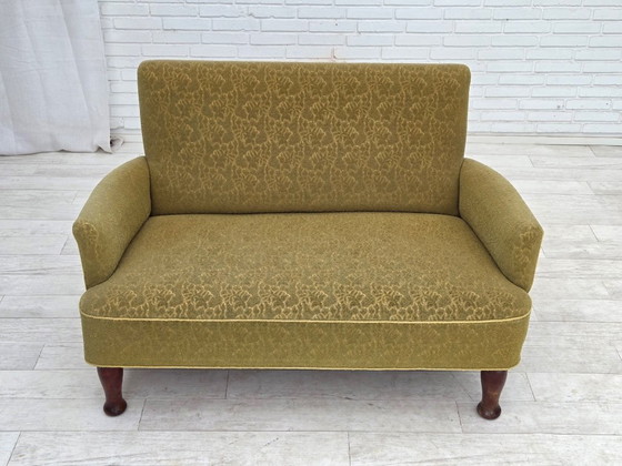 Image 1 of 1950s, Danish 2-seater sofa, green furniture wool fabric.