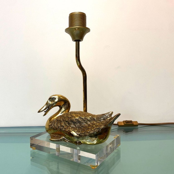 Image 1 of Brass Duck Table Lamp Vintage 70s on Acrylic Base