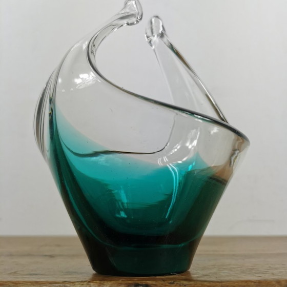 Image 1 of Vintage glazen schaaltje, Glazen mandje. Italiaans glas 016