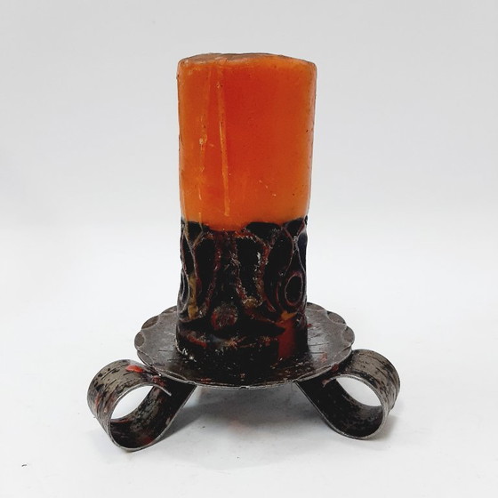 Image 1 of Candélabre vintage en fer forgé des années 70 avec une bougie