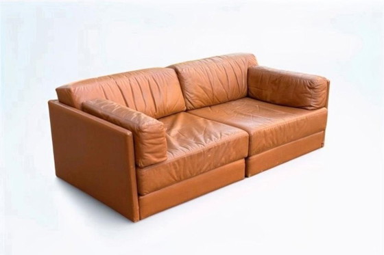 1/1 Canapé-lit Cuir Véritable Cognac Vintage, Canapés 2 places, Marron, Mid Century Modern (photo 3 sur 5)