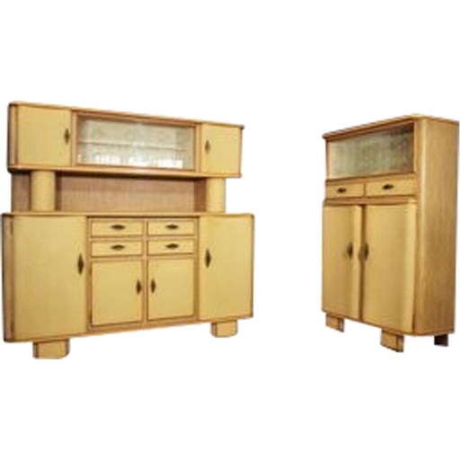 Pair of vintage Honeycomb beechwood sideboards, 1950s