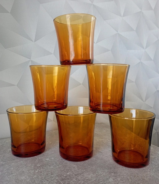 Amber colored Seventies Duralex Drinking Glasses, Set Of 6