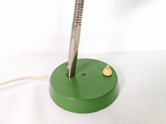 Image 1 of Green Gooseneck Desk Lamp: Vintage Industrial Lighting, Yugoslavia