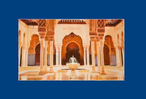 Drawing of a mosque in Malaysia. Mosque drawing. Mosque painting. Mozarabic art. Oriental architecture. New.