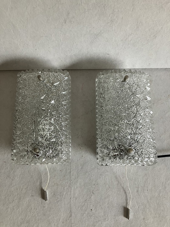 Image 1 of Lampade da parete vintage in vetro ghiaccio di Hoffmeister Leuchten