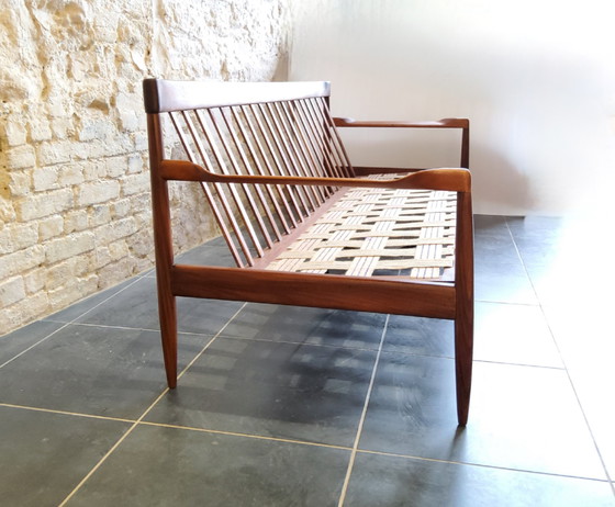 Image 1 of Vintage Scandinavische 3-zitsbank van massief hout