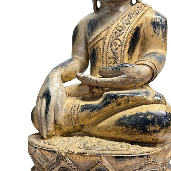 Antico Buddha birmano del XIX secolo - Legno policromo intagliato a mano - 57 cm – Sculture (photo 9 of 18)