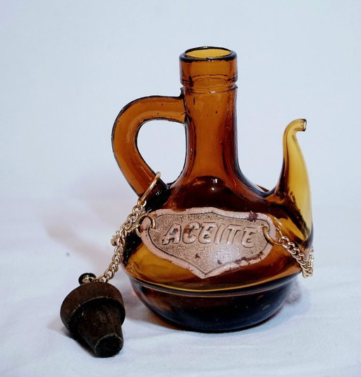 Vintage Amber Glass Spanish "Aceite" Cruet – Mid-Century Mediterranean Style