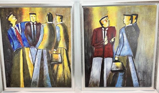 Image 1 of Set di 2 dipinti moderni - firmati B. W... - 55×65 cm