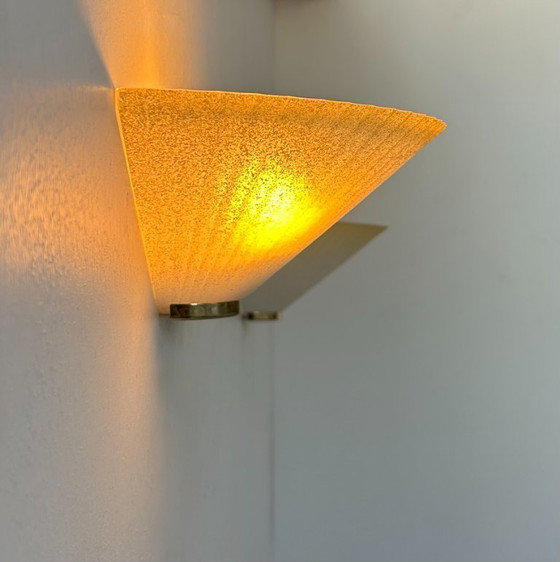 Image 1 of Coppia di applique vintage a conchiglia, vetro e ottone, Francia, 1970