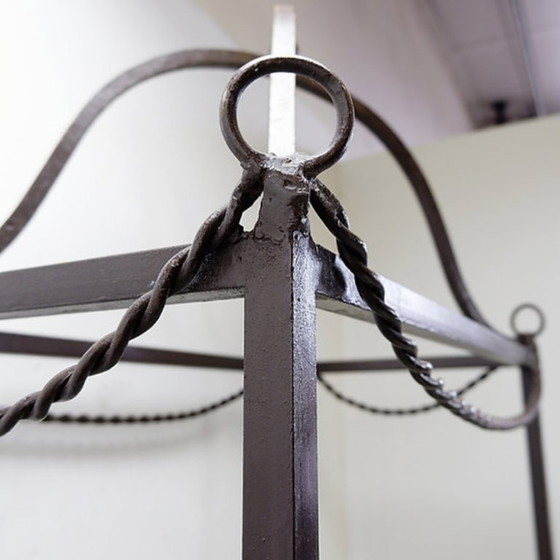 Image 1 of Vintage pagoda-style shelves in black metal