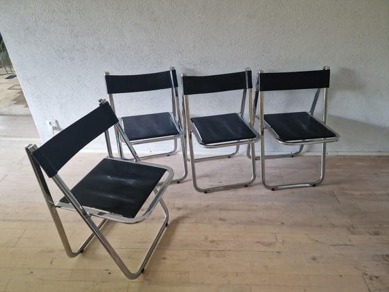 Einzigartiges Set von 4 Tamara Klappstühlen von Arrben Italy – Chrom, Leder (photo 5 of 11)
