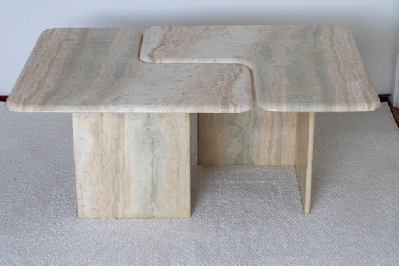 Exclusive Italian Travertine Puzzle Coffee Table Set, Beige, Mid Century Modern (photo 2 of 5)