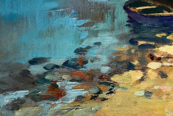 Image 1 of Original Oil Painting Summer Beach Landscape Dream of the sea and mountains