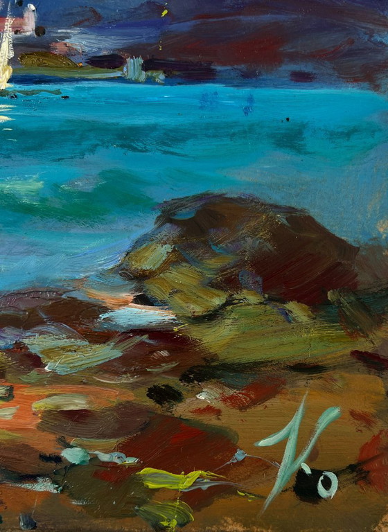 Image 1 of Original Oil Painting Summer Sea Landscape Seagulls over the waves