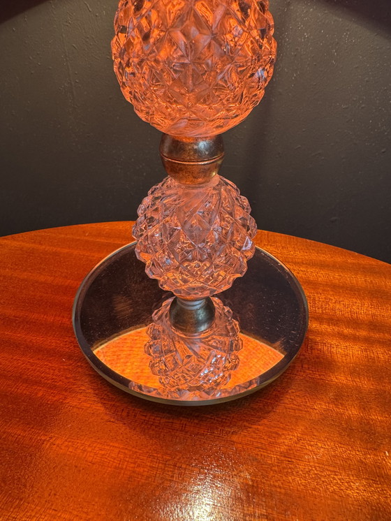 Image 1 of Small glass, mirror and brass lamp from the 1960s