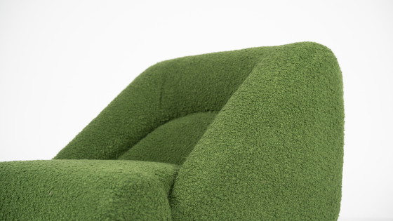 Image 1 of Contemporary Pair Of Armchairs With Ottoman, Green Upholstery, Italy