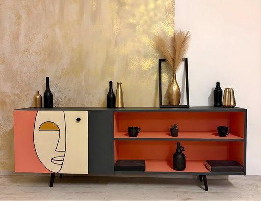 „GALERIE“ – Handgefertigtes Kunst-Sideboard: Mid-Century Pop Art