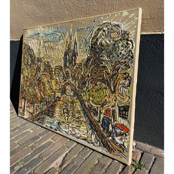 Image 1 of 1961 Dipinto in stile Van Gogh della Oude Kerk vista dal canale Oude Delft