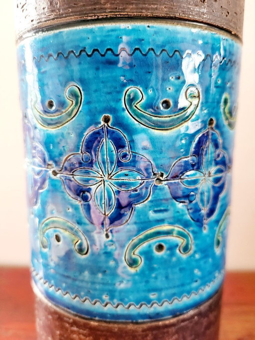 Bitossi glazed ceramic vase, Riminini decor, Aldo Iondi, 1960s in Italy